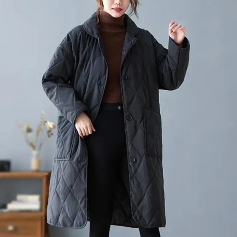 

2025 Winter Coat New Korean Style Long Cotton-Padded Coat Womens Casual Parka Jacket Clothing Female Thin Outerwear
