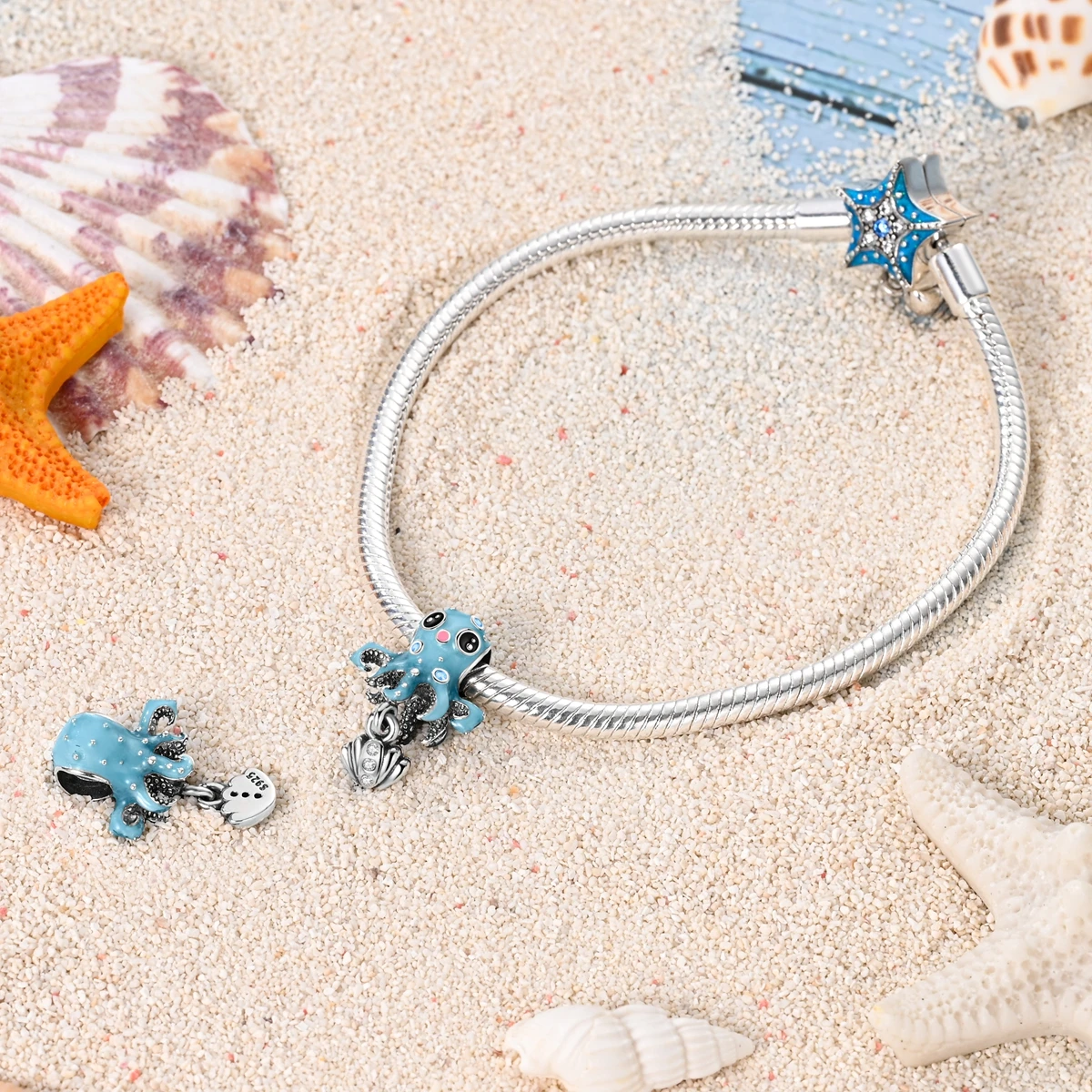 Ocean Series Charms Silver Plated Turtle Starfish Octopus Charms Beads Pendants Fit Original Bracelet DIY Jewelry Making