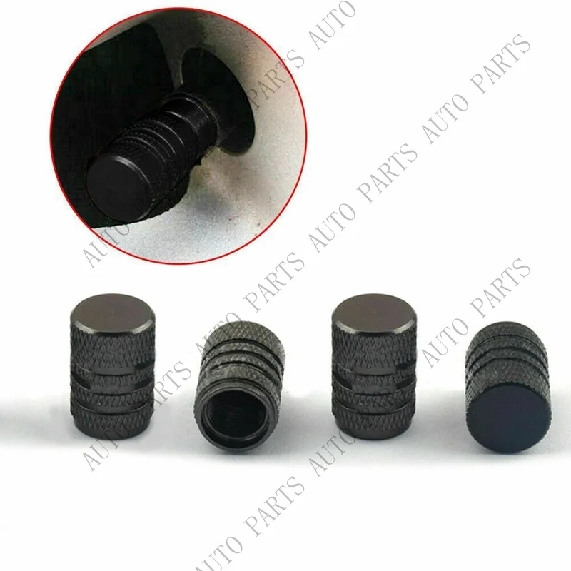 Lot de 4 capuchons de valve de pneu de voiture en aluminium noirs avec protection anti-poussière