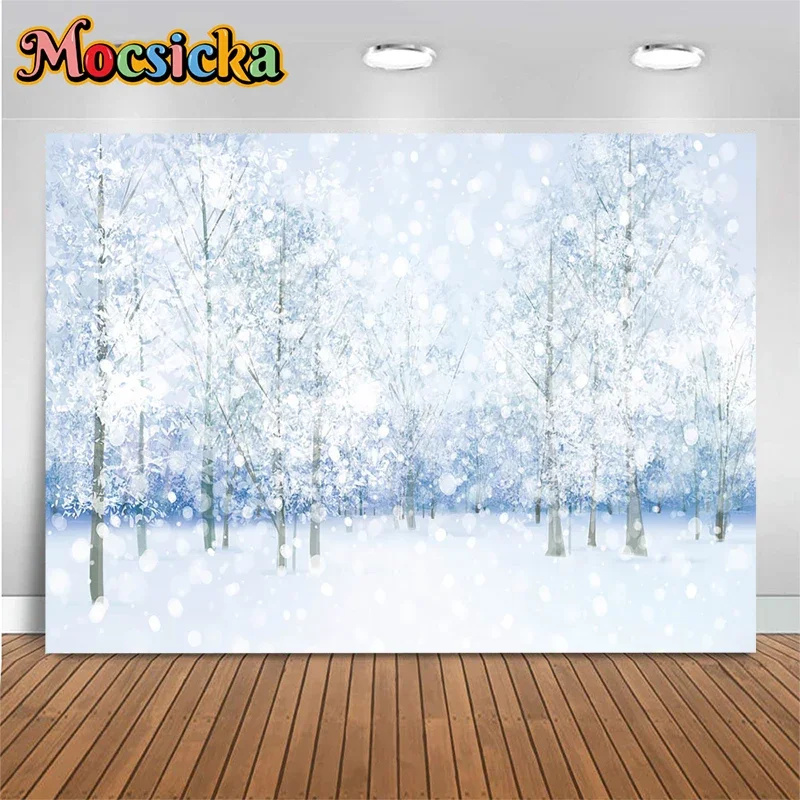 

Mocsicka Winter Christmas Decoration Photography White Background Forest Trees Snowflakes Wallpaper Backdrops Studio Photoboooth