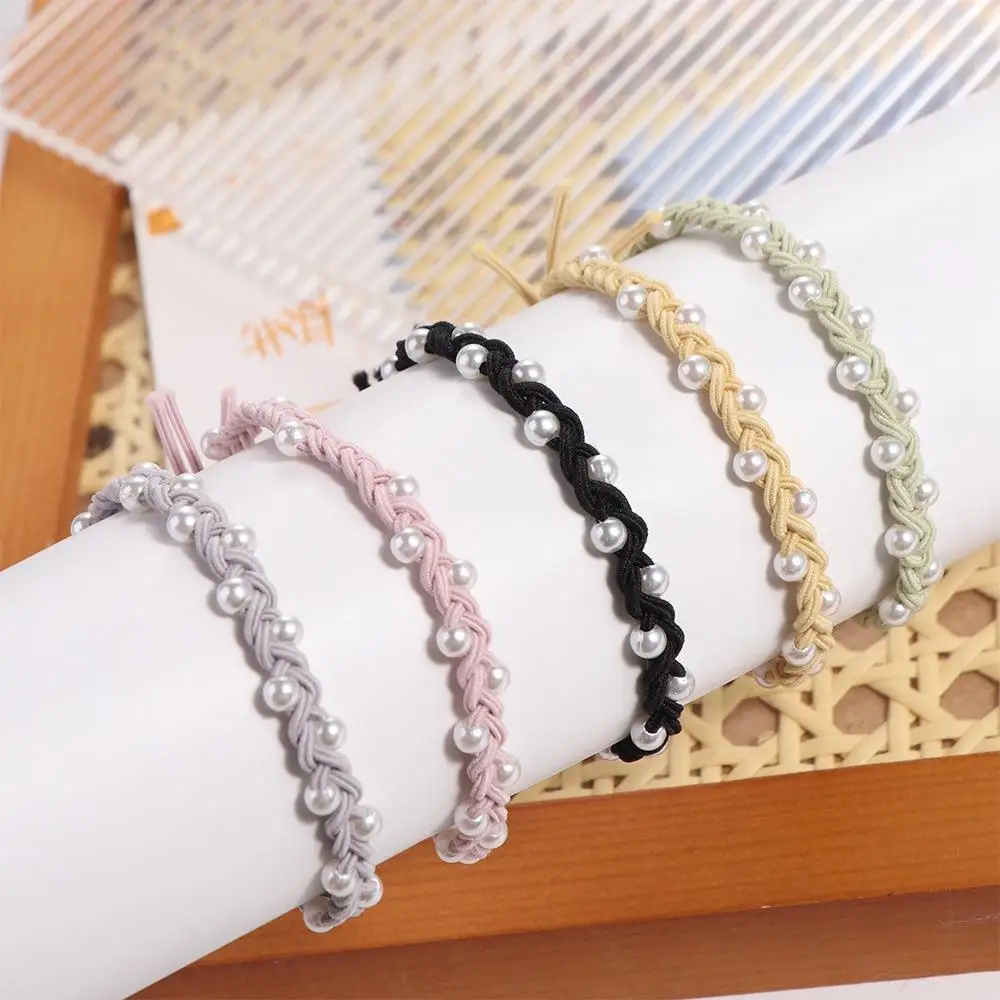 Handmade Scrunchy Simple Non-slip Knit Woven Rubber Band Korean Style Hair Loop Hair Styling Accessory Women Pearl Hair Rope