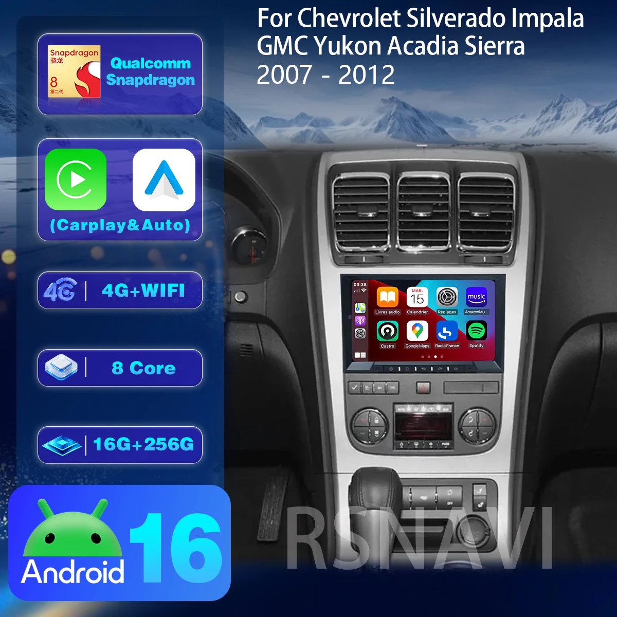 Android 16 Carplay Auto Screen 2K Car Radio Player For Chevrolet Silverado Impala GMC Yukon Acadia Sierra Snapdragon Wireless