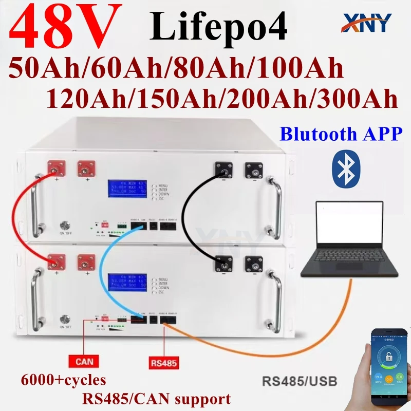 

48V 51.2V 100Ah 200Ah 50Ah 60Ah 80Ah 120Ah 150Ah 300Ah 400Ah Lifepo4 Battery RS485 CAN RS232 for Solar Energy Storage Base