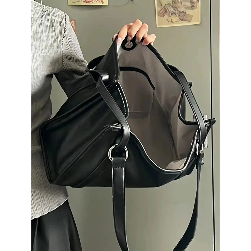 Imagem -04 - Haex-bolsa de Ombro pu de Grande Capacidade Feminina Bolsala Sólida Feminina Bolsa de Comutar Estilo Coreano Moda Novo Design 2023