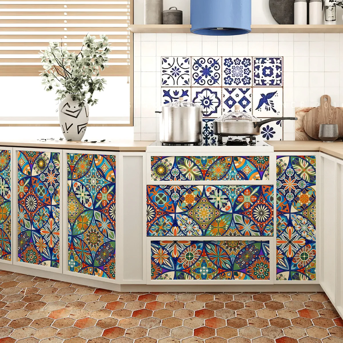 بوهو المائية دائرة المرور الفينيل خلفية أنيقة قشر وعصا أنماط البلاط البلاستيكية خلفية الرجعية خزانة أثاث ملصق #6