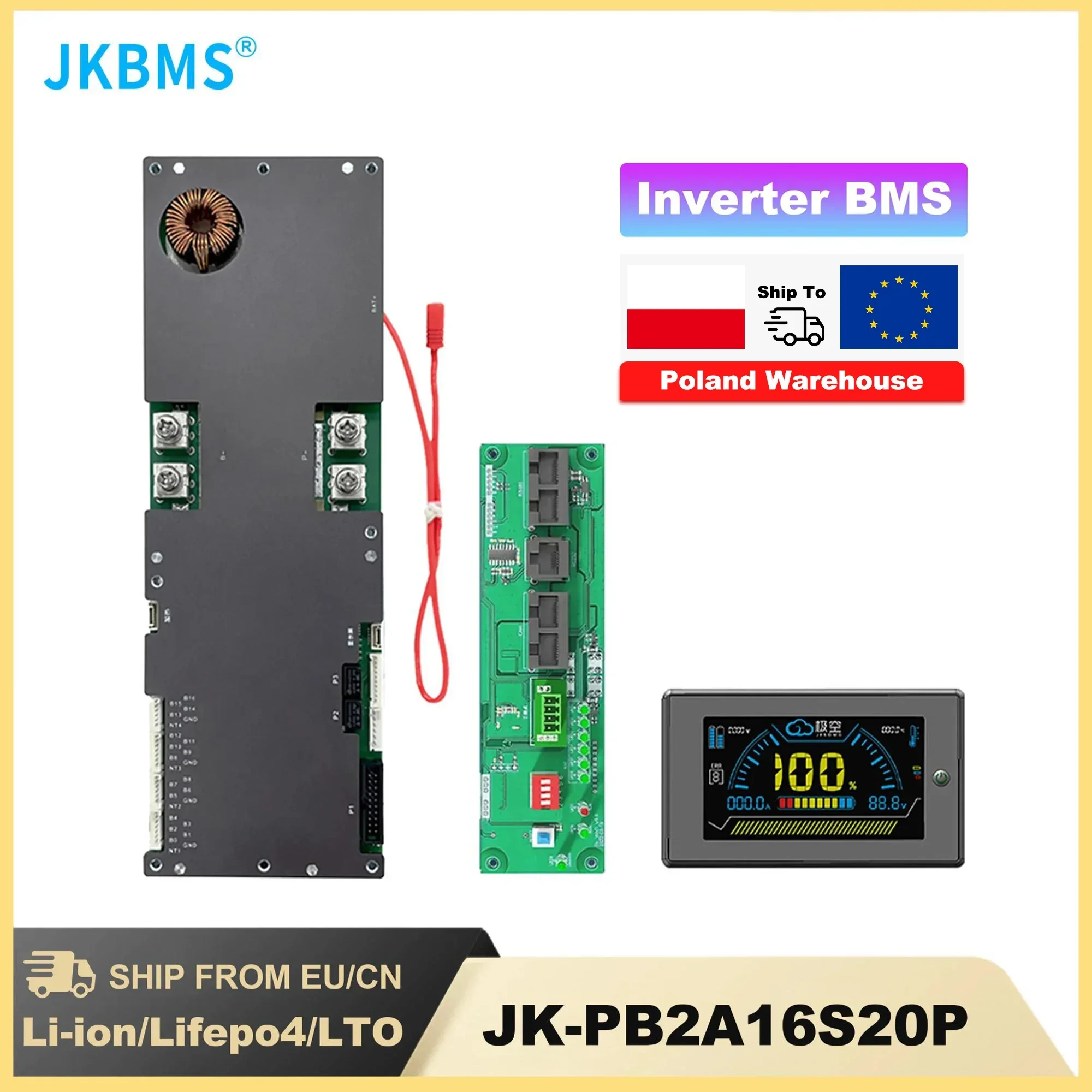 JKBMS-inversor inteligente PB2A16S20P 200A, BMS 8S 16S 200A 24V 48V, almacenamiento de energía familiar, Lifepo4/Li-ion/LTO para inversor Growatt Deye