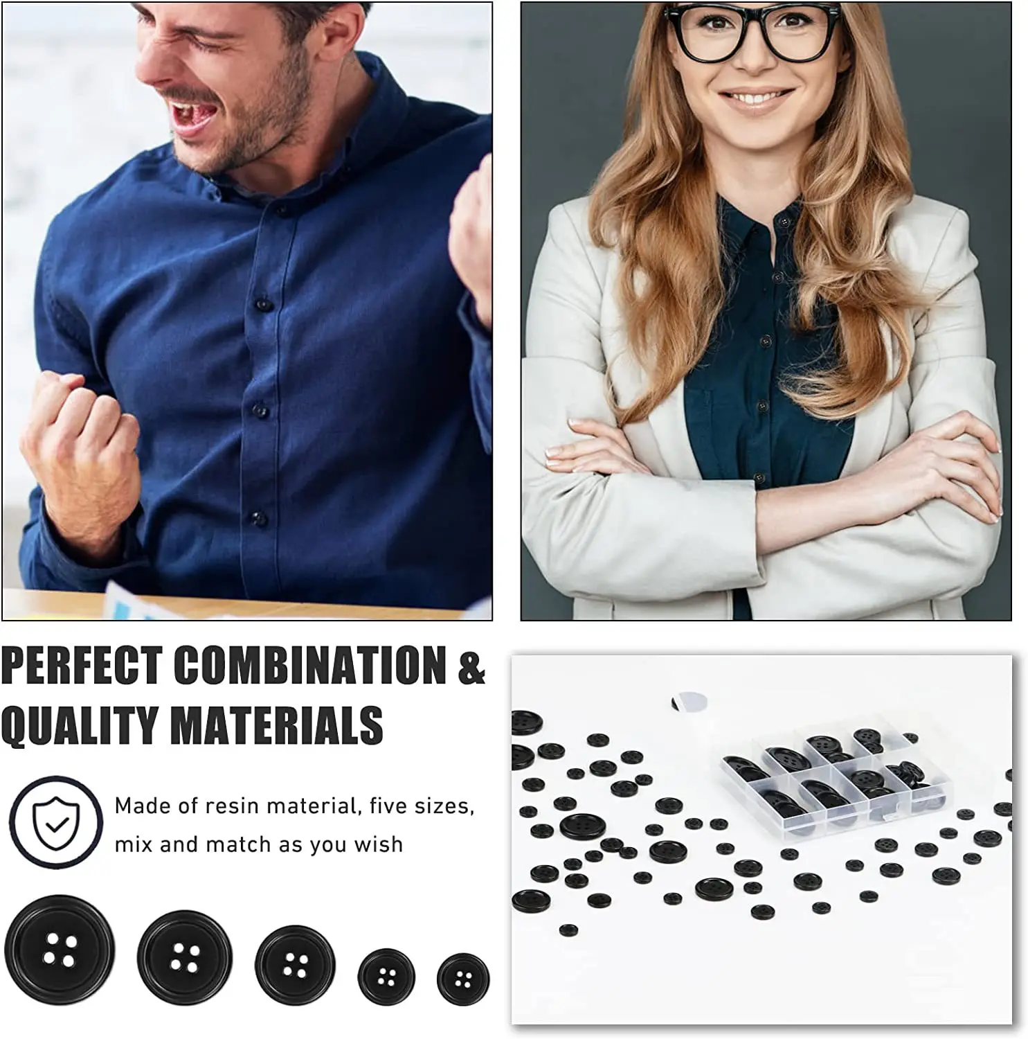 Color Sewing Buttons, 100PCS Round Resin, 4 Holes Craft, Handmade Sewing Button, Sizes 40L/32L/24L/20L/16L, for Garment DIY