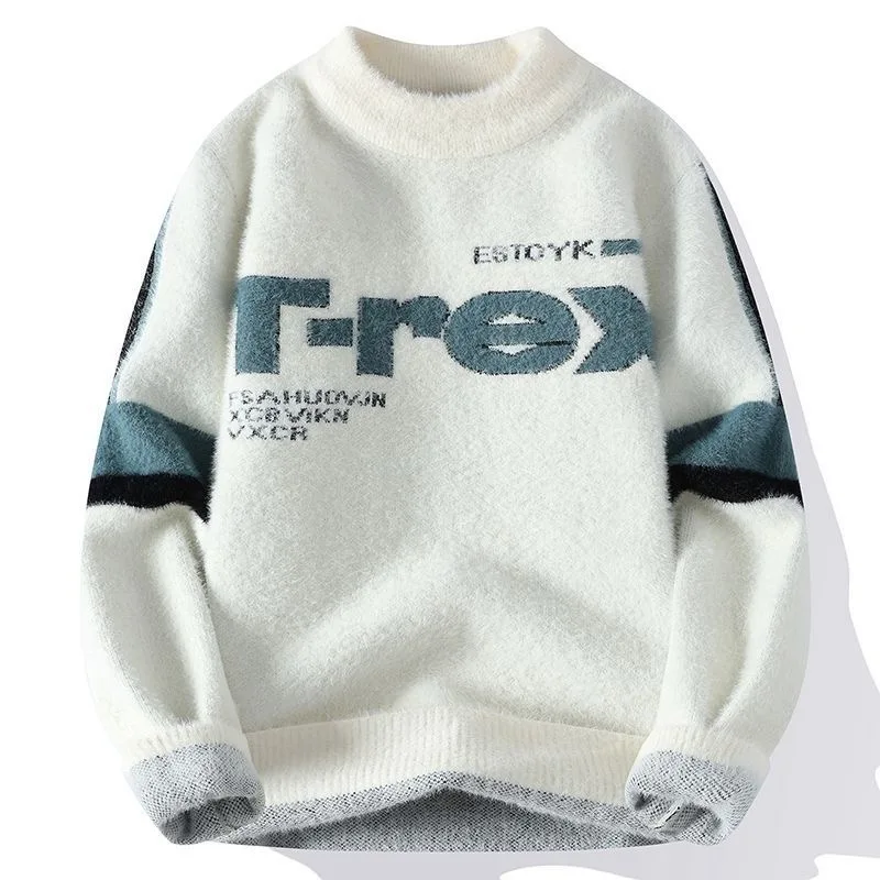 

Winter New Trendy Printed and Velvet Thickened Warm Knitted Sweater for Men's Casual Loose Sport Large Size High Quality Sweater