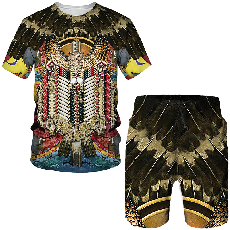 Native Pattern 3D Print Kids Sets Fashion T-Shirts Beach Board Shorts Tees Tops Vintage Indian Boys Girls Sportswear Suits