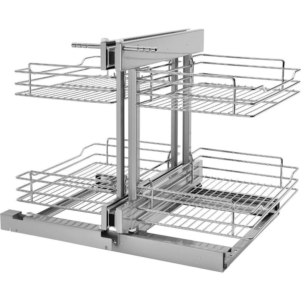 

Rev-A-Shelf Dual Tier Pullout Shelf Storage Organizer for Blind Corner Kitchen or Bathroom Cabinets,18", 4 Shelves, Silver, 5PSP
