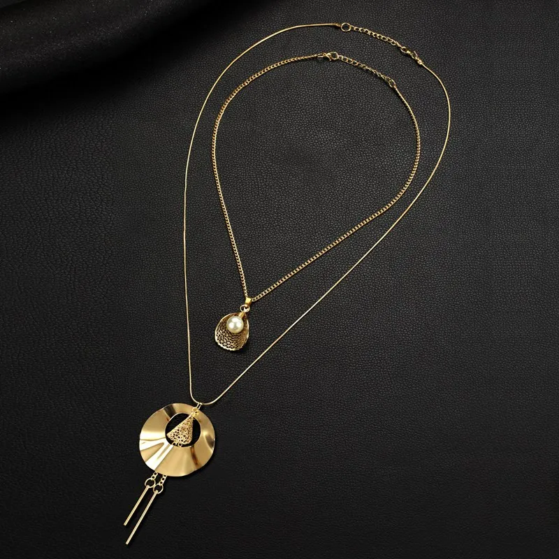 1 Set Gold Color irregular Metal Pendants Necklaces for Women Multi Layer Long Necklace Jewelry Gifts