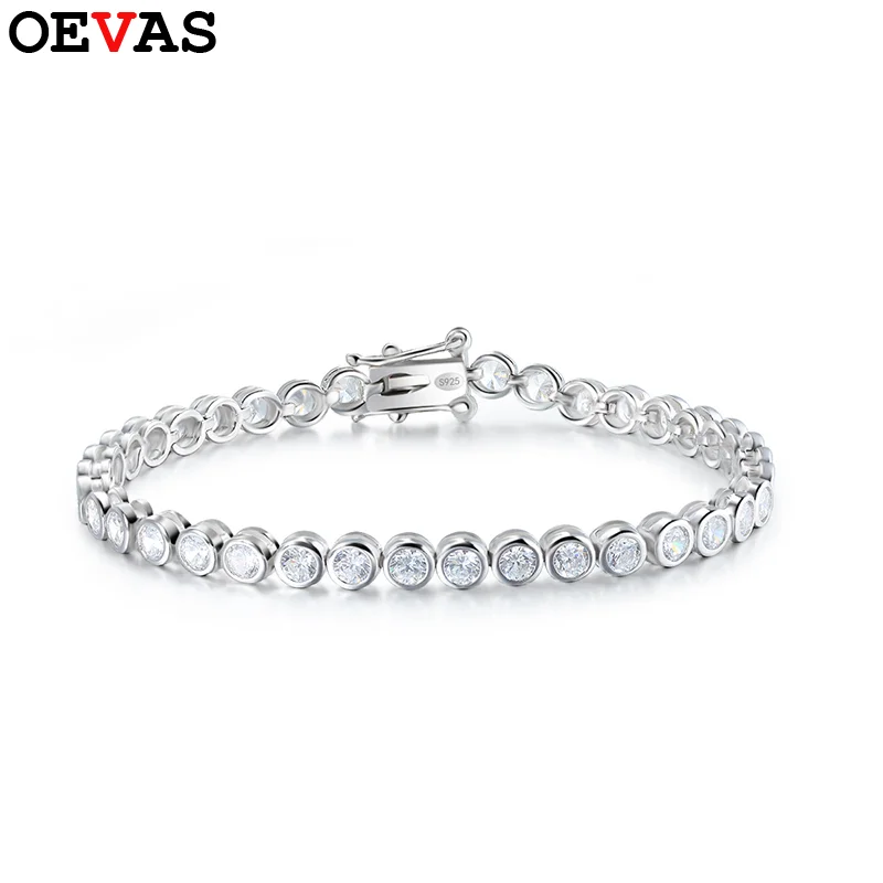 

OEVAS 100% 925 Sterling Silver 2mm Moissanite Tennis Bracelet For Women Diamond Gemstone Bracelet Sparkling Wedding Fine Jewelry