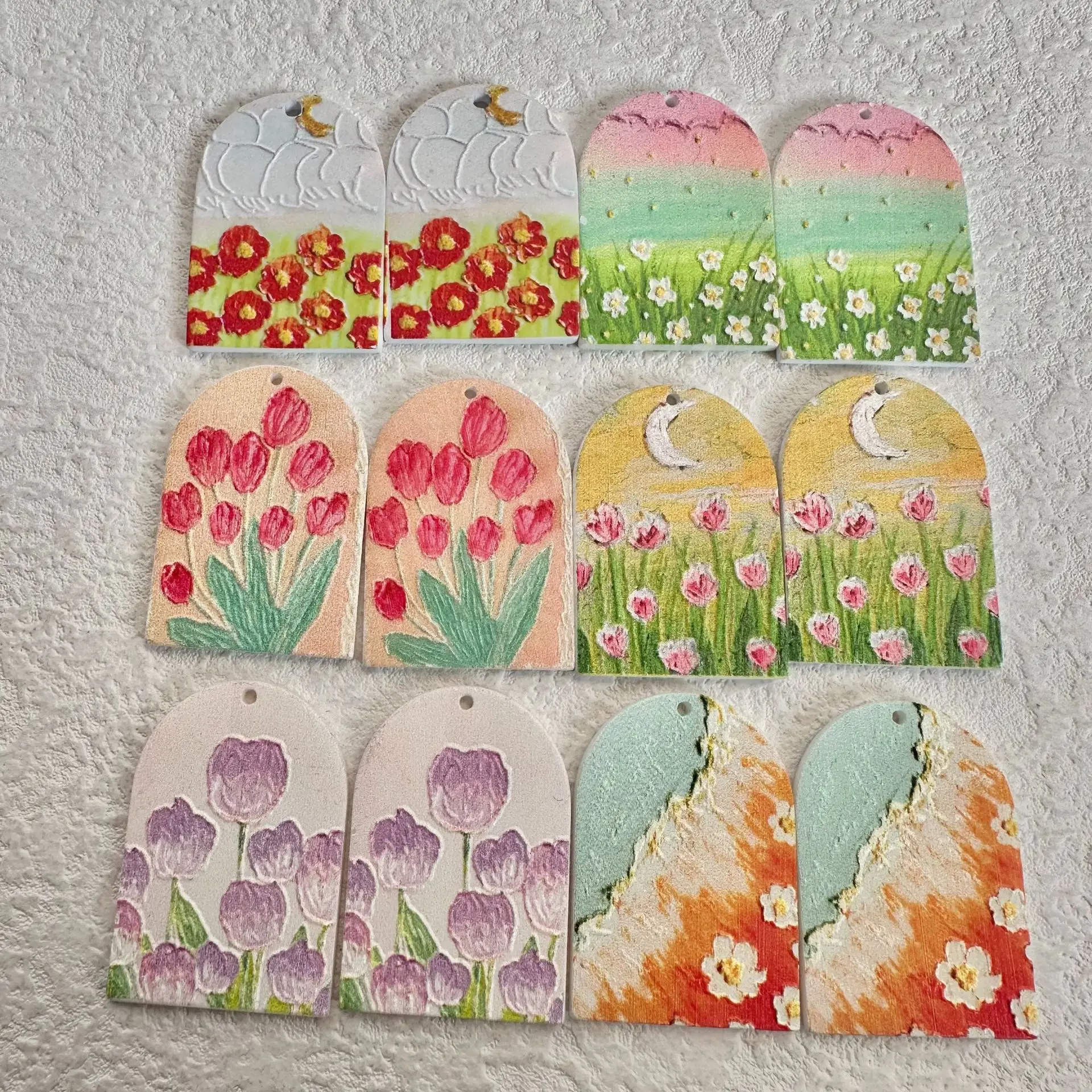 

10pcs Handmade Acrylic Pendant Charms Flower Print Pendants Necklace Earrings Connectors Diy Earrings Jewelry Making Findings