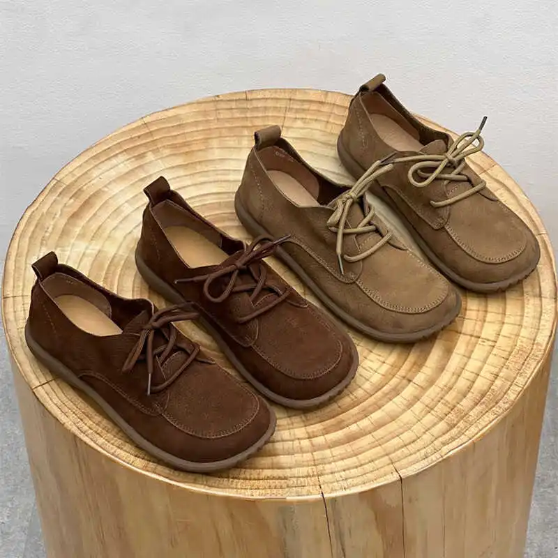 

Retro village style women's cowhide shoes for outdoor leisure walking soft flat shoes farmers' field shoes All genuine leather
