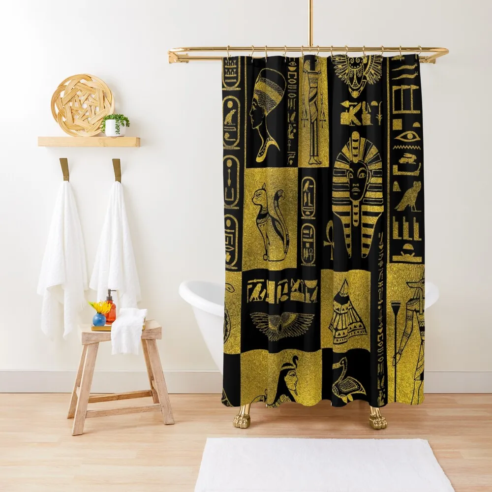 

EgyptianGold hieroglyphs and symbols collage Shower Curtain Bathroom Accessorys Transparent Bathroom Shower Curtain