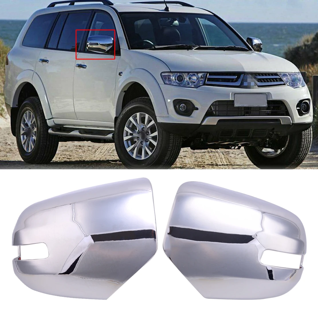 Pair Chrome Rearview Side Wing Door Mirror Cover Trim Case Fit for Mitsubishi Pajero Sport 2009 2010 2011 2012 2013 2014