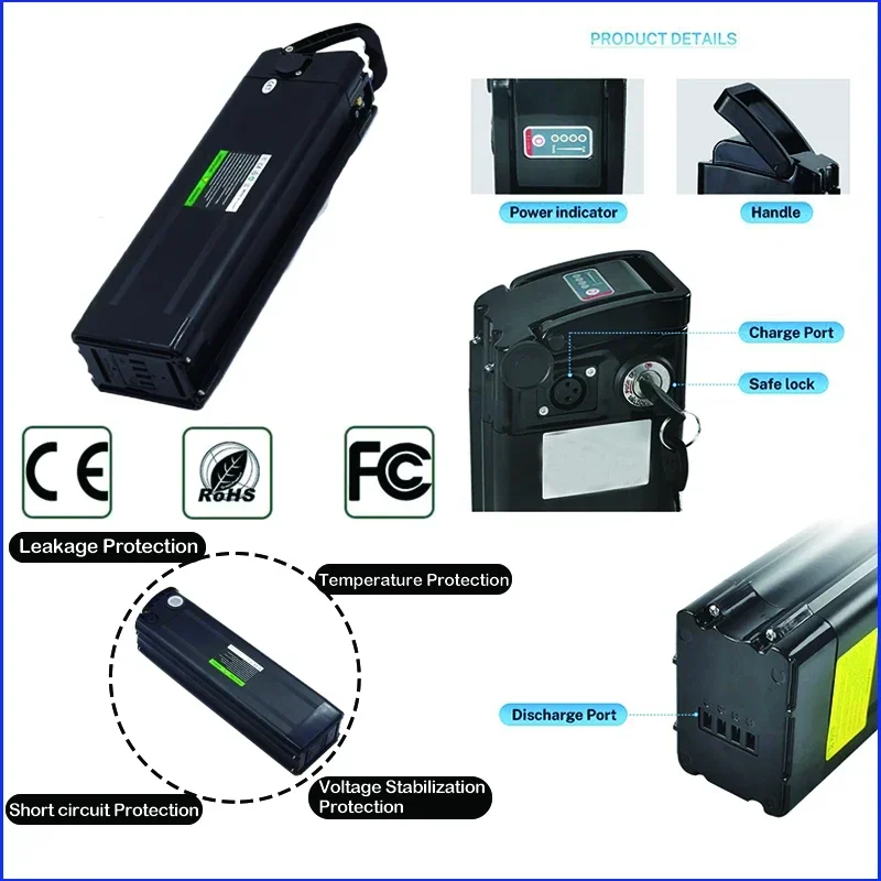 36v48v52v 60v 72v Bafang 1000w 2000w ebike Lithium Batterie SilverFish Electric Bicycle Battery 20 24 30ah 40ah 50 60ah Batterij view 5