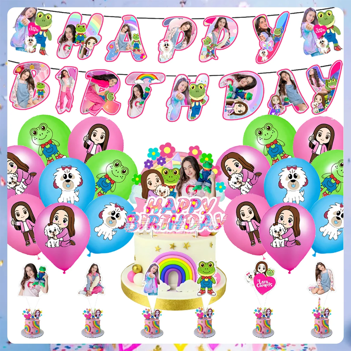 Mexican Ins Star Lara Campos Theme Birthday Party Decoration Balloon Backdrop Cake Topper Girls Photo Props Baby Shower Supplies