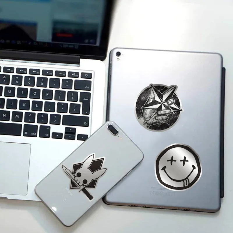 100/50 قطعة من ملصقات الكتابة على الجدران المعدنية المصقولة - شارات الحافة الحضرية للمعدات التكنولوجية وألواح التزلج (متجر عوالم الرسوم المتحركة)