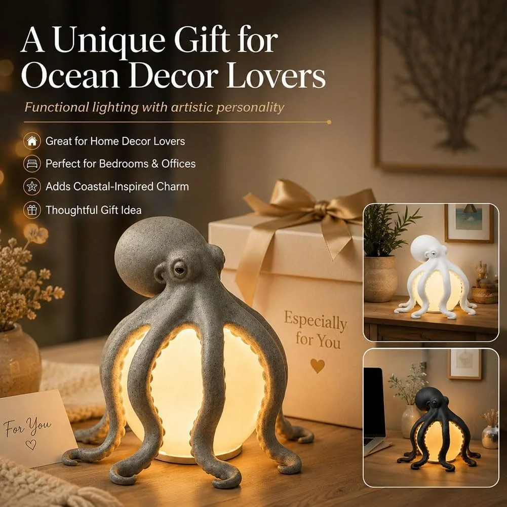 Creative Octopus Table Lamp Exquisite Styling Sculptural Tentacle Shape Warm LED Glow Soft Ambient Light Ocean‑Inspired Artwork