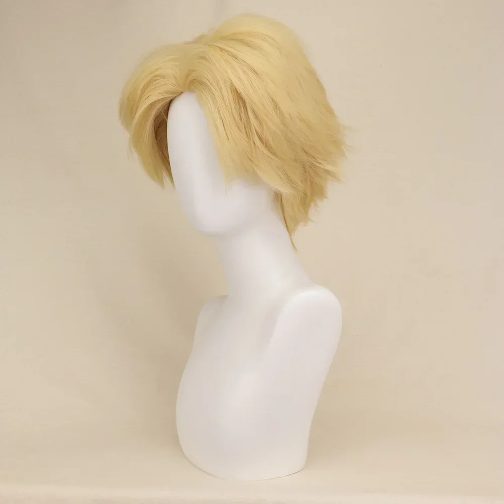 Halloween Lucifer MorFight Star Cosplay Perruque Synthétique pour Homme, Cheveux Courts Blondes, Anime, Lucifer Coplay, 28cm