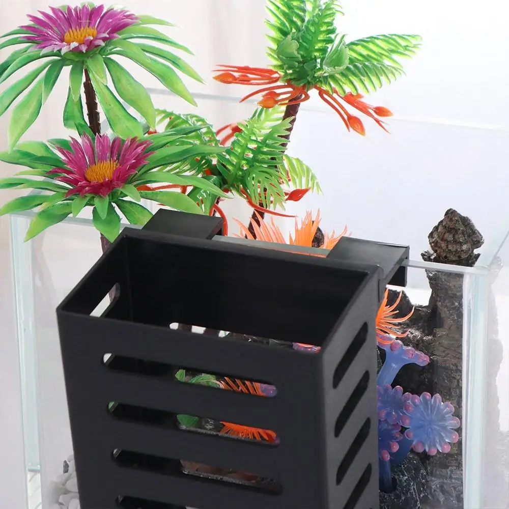 Zwarte hangende aquarium plantenhouder Drijvende plastic aquarium plantenbakbekers Plantenbakmanden met ophanghaken Aquatische plantenpot