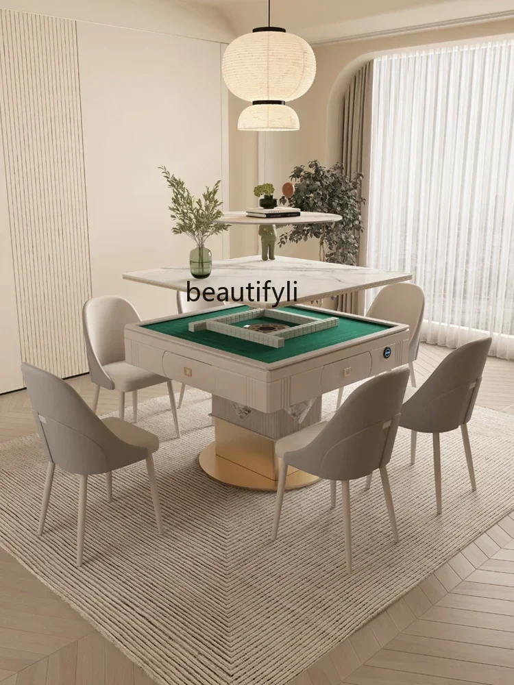 

xx1xx1`Light luxury automatic lifting mahjong table rock slab dining table household multi-function silent modern small apartmen