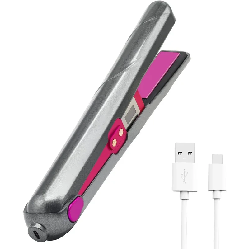 Portable 2-in-1 Digital LCD Display Cordless Hair Straightener & Curler Aluminum Flat Iron for Travel Use Household Electric