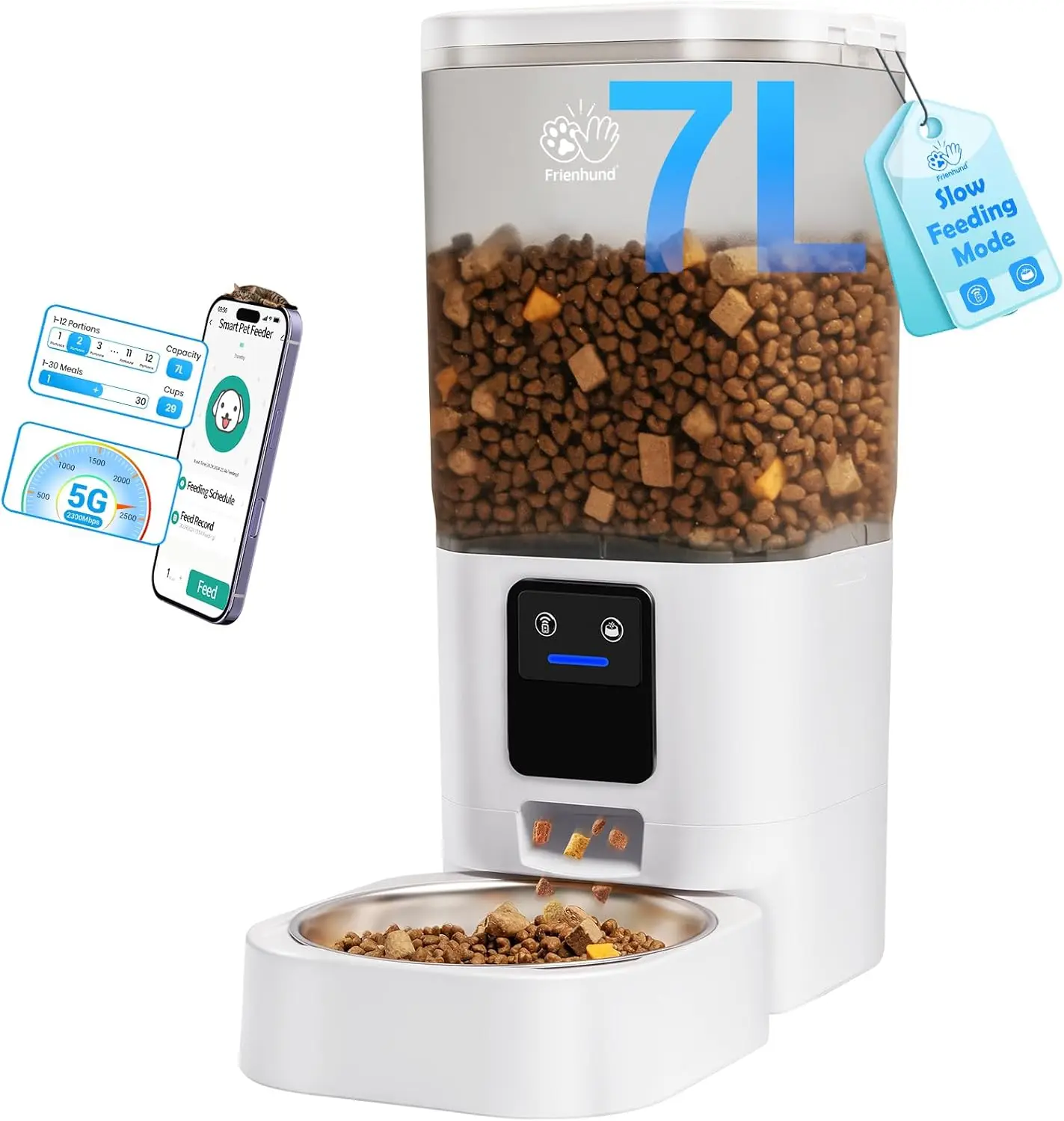 

Smart WiFi Pet Feeder with Slow Feed, 7L Capacity, App Control & Alexa Compatible for Cats and Dogs