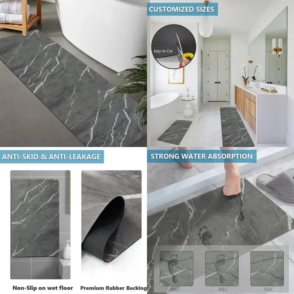 

custom-sized rubber non-slip absorbent thin bath rugs - quick dry, door-fit, washable mats