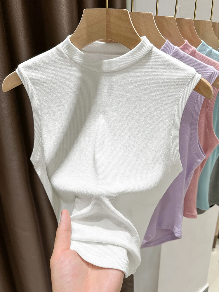 

Белый вязаный жилет-топ для женщин, летний, для повседневной носки, облегающий, базовый, для ношения под одеждой, двойной тренд, бренд