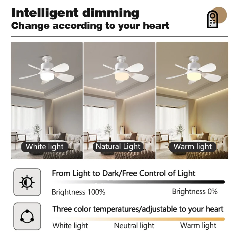 Smart 2-in-1 Ceiling Fan with Remote Control Dimming Lighting E27 Silent Fan Bedroom Living Room Kitchen Household Electric Fans
