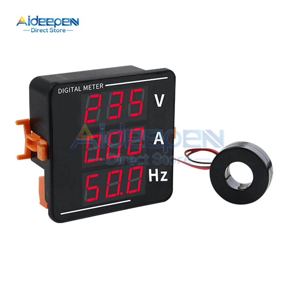 3 in 1 AC 50-500V 0-120A Voltage Current Frequency Meter LED Digital Display Voltmeter Ammeter Tester 50-63Hz 2 Wire