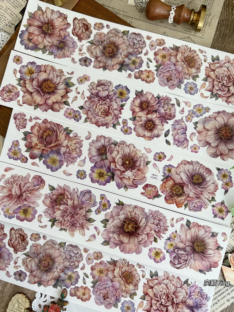 

5Meter Vintage The Purple Peony Flower Journal Materials Pet Washi Tape