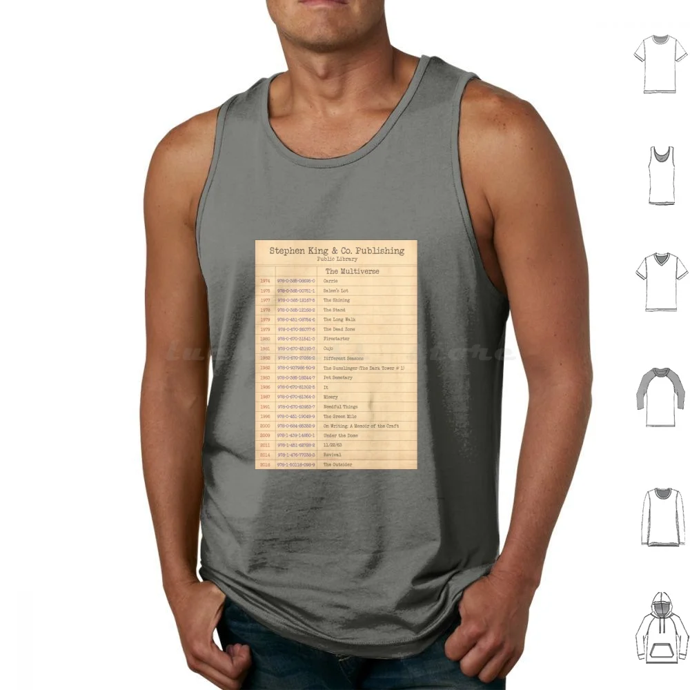 Stephen King Publishing Biblioteca Tarjeta Camisetas sin mangas Estampado Algodón Stephen King Horror Carrie Salems Lote Night Shift The Stand