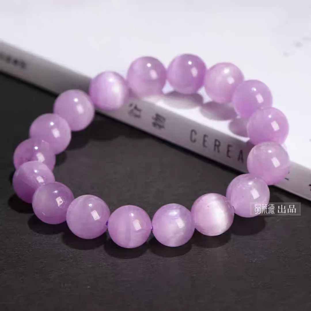 Natural Purple Kunzite Round Beads Bracelet 8mm 9mm 10mm Cat Eye Clear Beads Women Kunzite Beads Cat Eye Bracelet Jewelry AAAAAA 6
