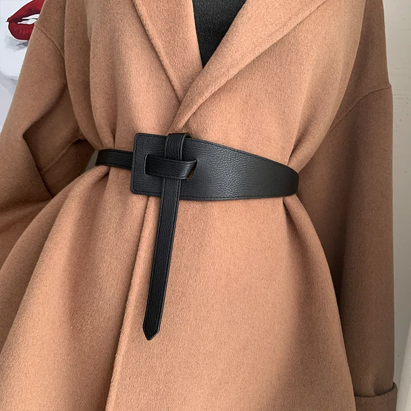 

Irregular Women's Wide Belt for Ladies Sweater Coat Dress Clothes Decoration PU Leather Knotted Fashion Versatile Waistband