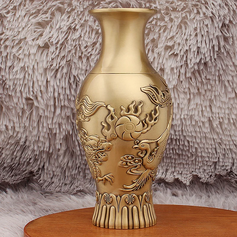 Brass Prosperity Brought by the Dragon and the Phoenix Vase Decoration Living Room Entrance Ancestral Hall Buddha Hall Buddhist