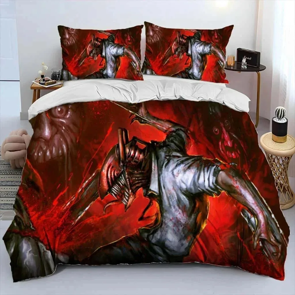 3D Anime Chainsaw Man Denji Cartoon Comforter Bedding Set,Duvet Cover Bed Set Quilt Cover Pillowcase,king Queen Size Bedding Set