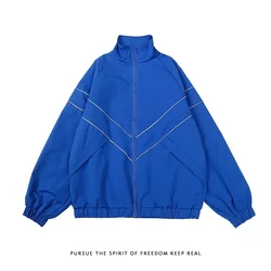 Men's Spring and Autumn New Retro Simple Stand-up Collar Zipper Charge Jacket, Solid Color Loose Casual Sport Zipper Jacket Top