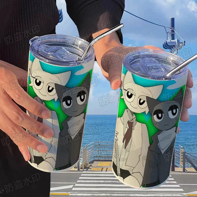 480ML Sprunki Thermos Cup With Straw Cartoon Stainless Steel Insulation Wenda Cups Portable Outdoor Vineria Water Bottle