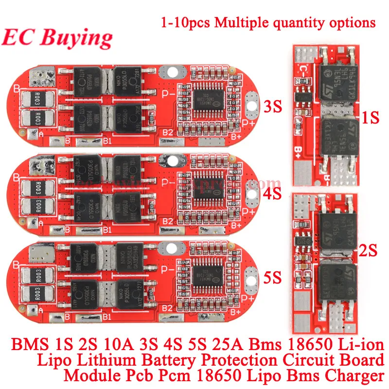 Moduł ładowania BMS 1S 2S 10A 3S 4S 5S 25A 4.2V 8.4V 18650 Li-ion Lipo Litowa Bateria Układ Ochronny PCB PCM