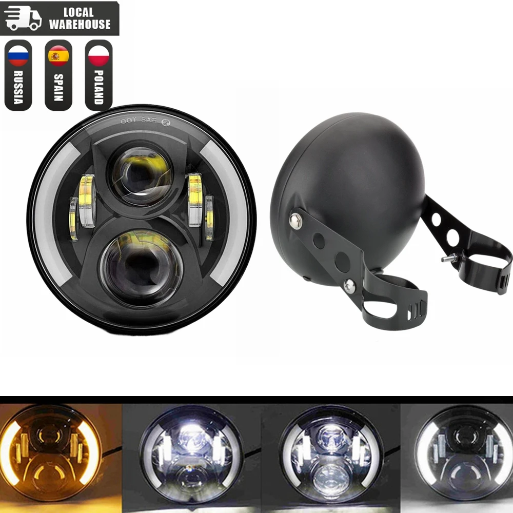 Universele 7 "Led Motorfiets Koplamp DRL H4 Koplamp Voor Honda Yamaha Suzuki Victory Kawasaki 7.5 Inch Lamp Behuizing Accessoires - afbeelding 1