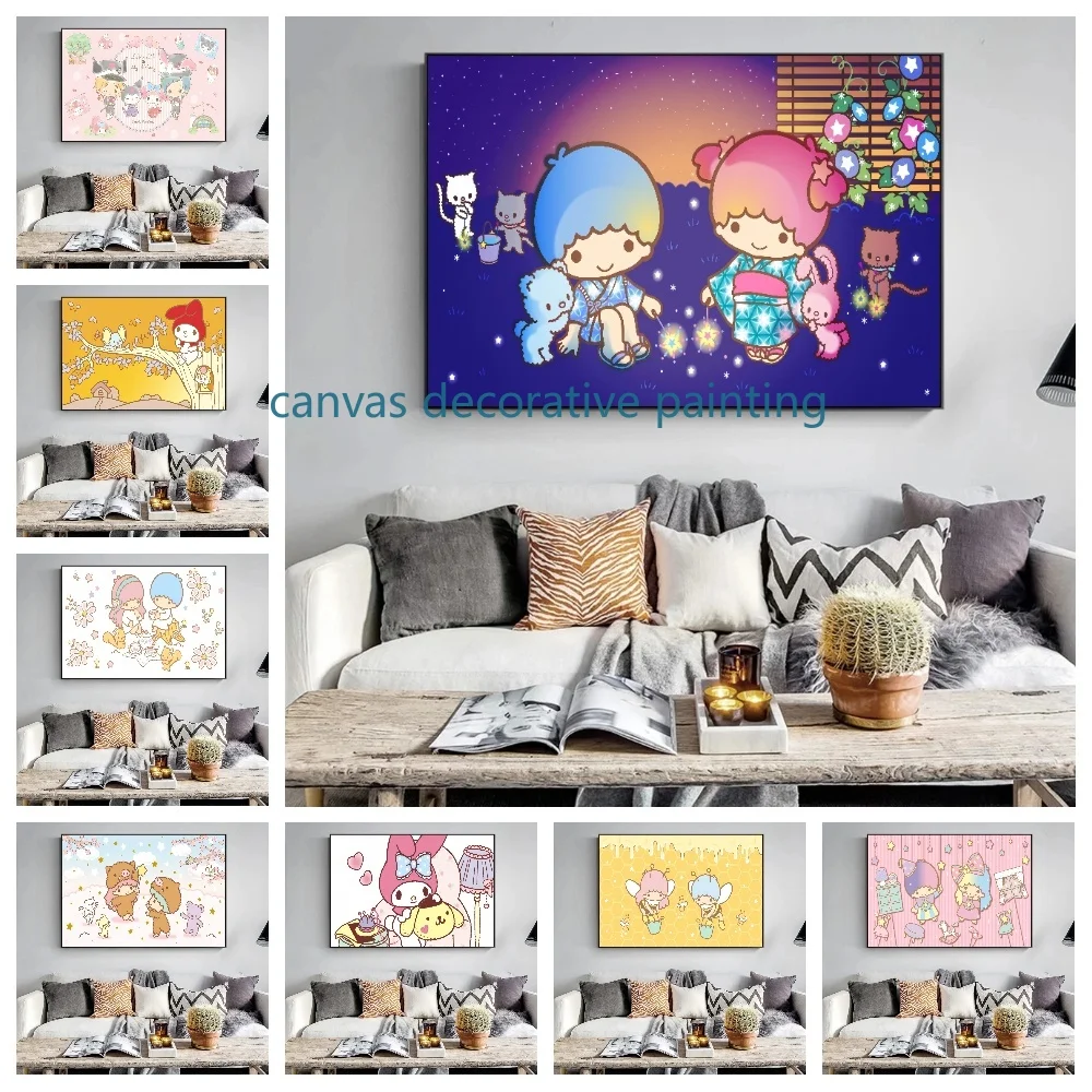 High Quality Sanrio Canvas Painting Hello Kitty Cartoon Wall Birthday Party Cute Cat Quotes Girl Kids Room Decor Poster Pictures