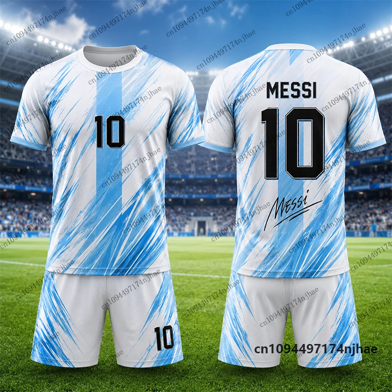 Kinder-Trainingsanzug, Argentinien-Fanartikel, Messi Nr. 10, T-Shirt mit Aufdruck + Shorts, Fußballtrikot-Set, Sportbekleidung für Kinder/Erwachsene, zweiteiliges Outfit. – Detail 5