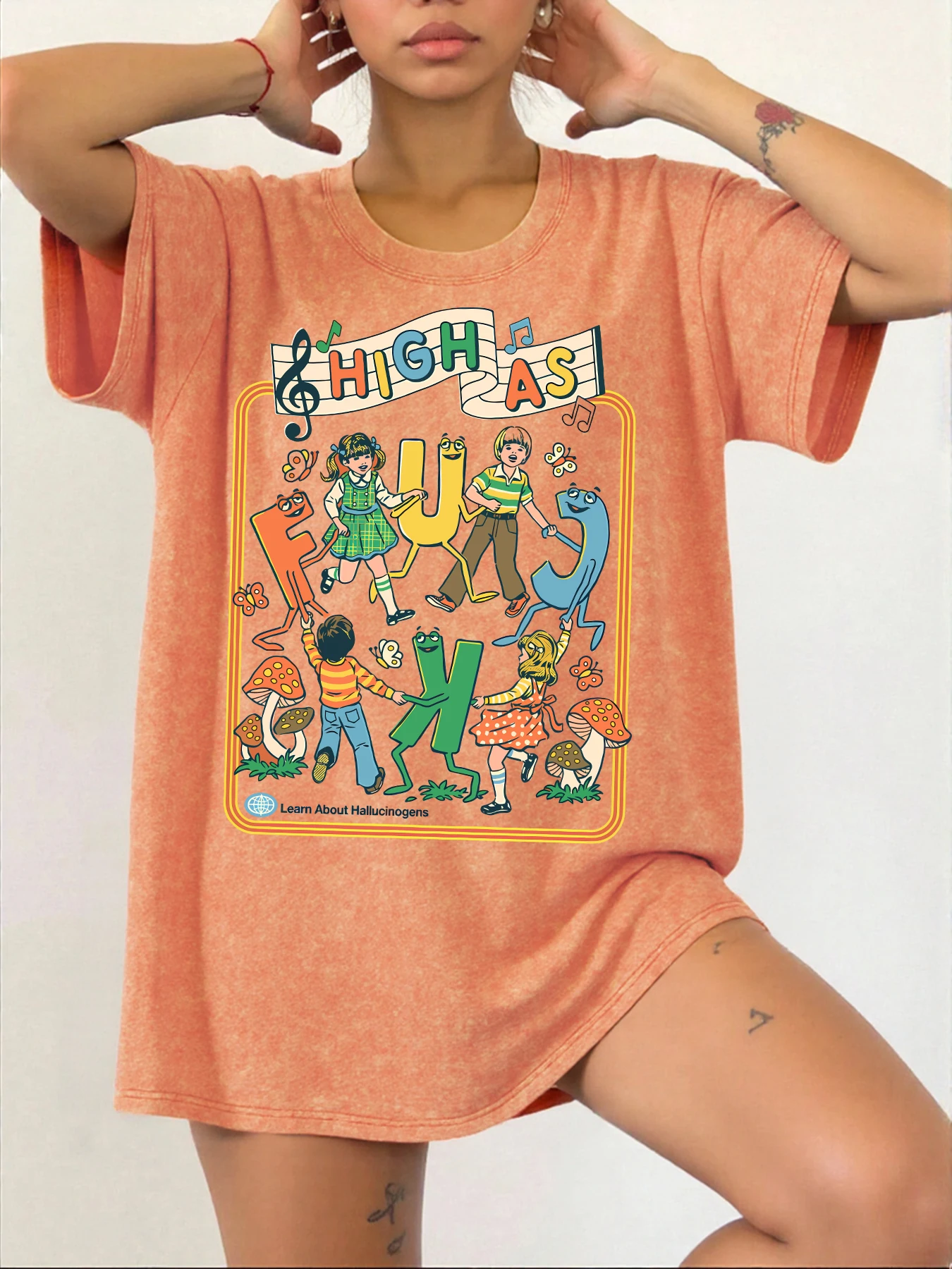 

Женские потертые футболки Happy Playing Childrenprint, летняя мягкая хлопковая футболка, повседневная одежда с круглым вырезом, унисекс, уличная одежда с коротким рукавом