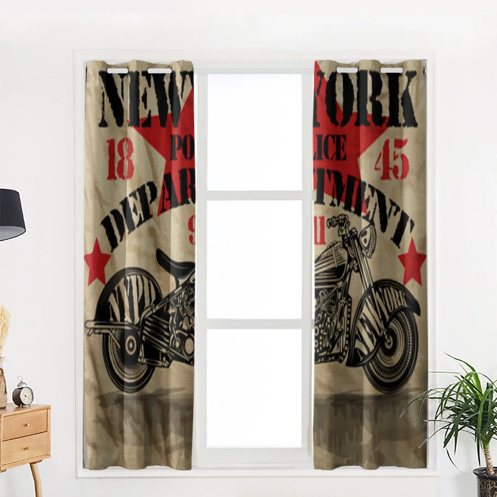 Retro New York Motorcycle Window Curtain For Living Room Bedroom Home Decor Kitchen For Window Drapes