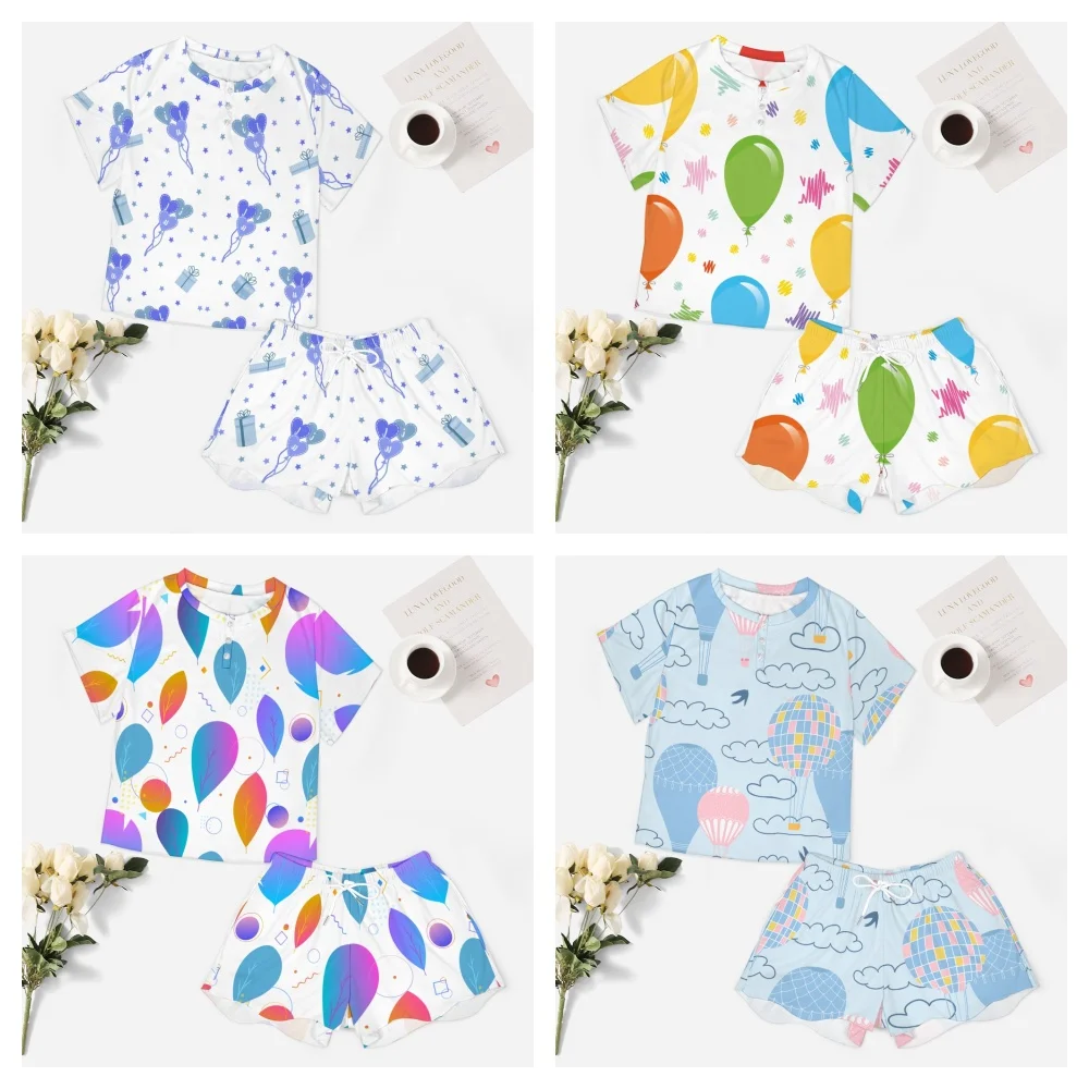 

Летние синие воздушные шары, женская одежда для сна из 2 предметов на пуговицах, с коротким рукавом и пуговицами спереди, одежда для отдыха, комплект летнего домашнего костюма