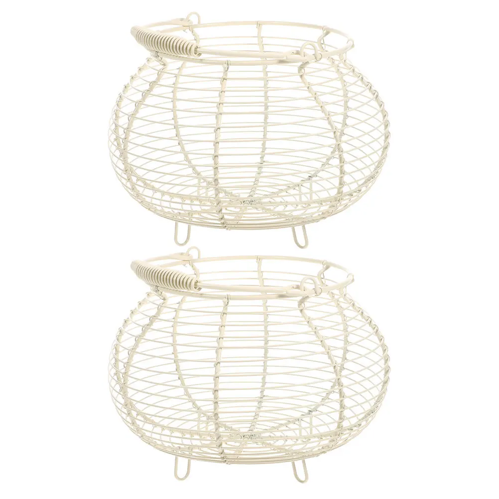 

2Pcs Fresh Egg Basket with Handles Metal Mesh Storage Bin for Kitchen Fruits Vegetables Countertop Organizer Rustic Farmhouse