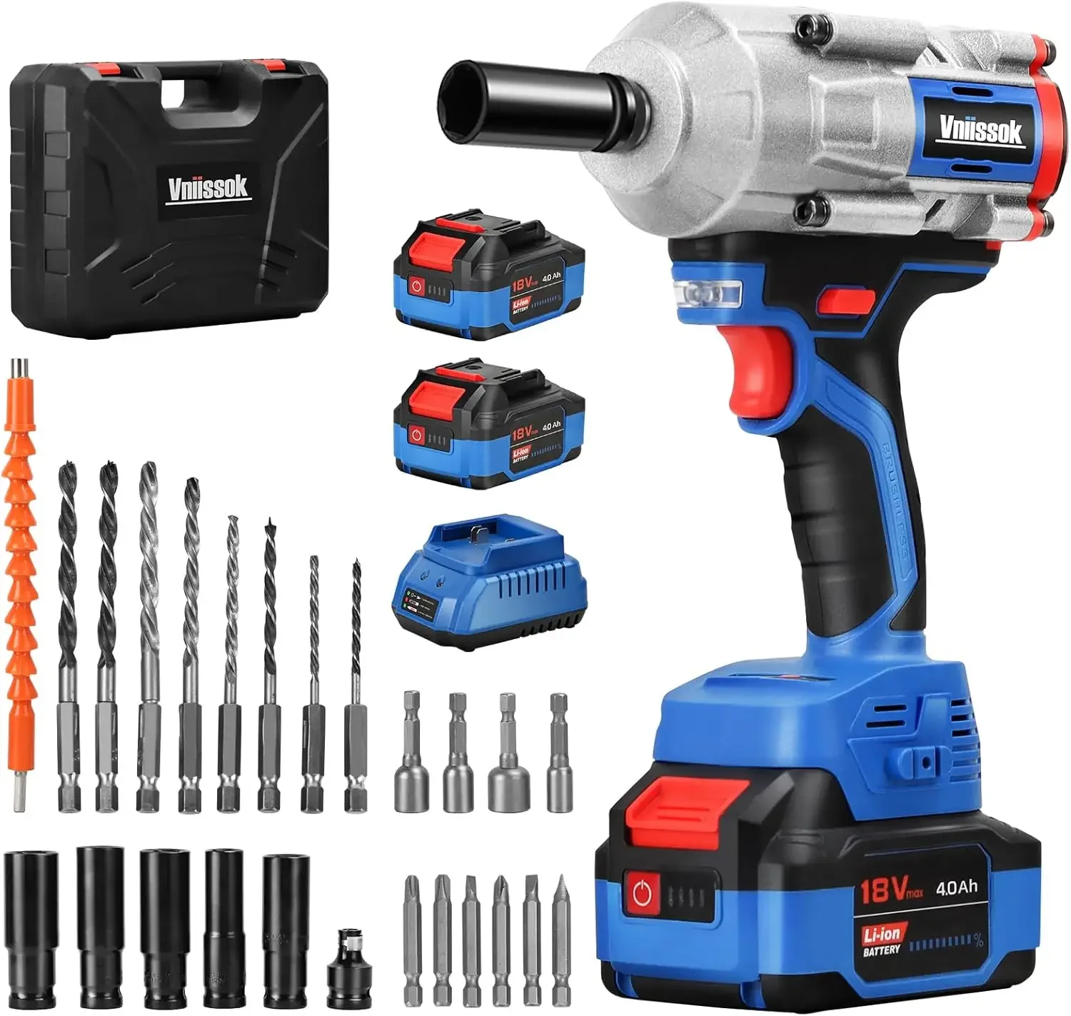 Impact Wrench, 1000N.m(740ft-lbs) High Torque Brushless Impact Gun with 2 x 4.0Ah Batteries, Electric Impact Driver for Car Tire